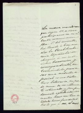 Carta de Gumersindo Laverde al secretario [Mannuel Tamayo y Baus] en la que expresa su agradecimi...