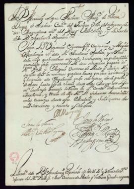 Orden del marqués de Villena del libramiento a favor de Antonio Ventura de Prado de 15 reales y 2...