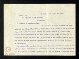 Copia de la carta de Alberto Insúa a Agustín González de Amezúa en la que recomienda como académi...