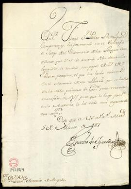 Carta de Ignacio de Higareda, escribano de Cámara de gobierno en el Consejo, a Francisco Antonio ...