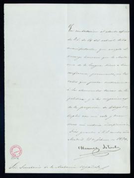 Carta de Manuel Silvela al secretario [Manuel Bretón de los Herreros] en la que acepta un encargo...