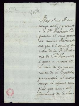 Minuta de la carta de Manuel de Lardizábal y Uribe a Antonio Ponz en la que le comunica que prese...