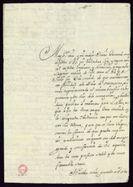 Carta de Diego de Villegas Quevedo a Vincencio Squarzafigo en la que comunica su llegada a la Bah...