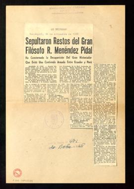 Sepultaron restos del gran filósofo R. Menéndez Pidal