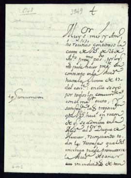 Minuta de la carta [de Francisco Antonio de Angulo] a Ignacio de Luzán en la que se le comunica e...