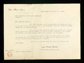 Carta de Luis María Anson a Melchor Fernández Almagro en la que expresa su agradecimiento por su ...