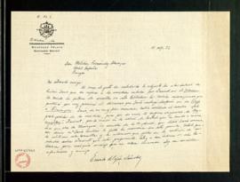 Carta de Ernesto Mejía Sánchez a Melchor Fernández Almagro con la que le remite la cita textual d...