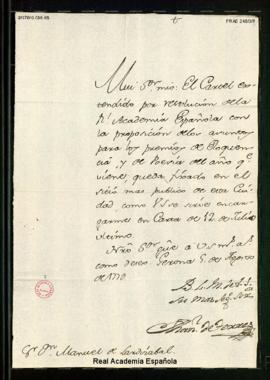 Carta de Francisco de Torres a Manuel de Lardizábal [y Uribe] en la que le comunica que el cartel...