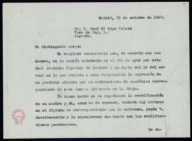 Minuta de la carta de Rafael Lapesa a José María Lope Toledo en la que le confirma que leyó en la...