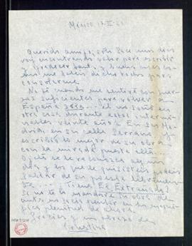 Carta de Christine a Melchor Fernández Almagro en la que le agradece su carta y expresa su descon...
