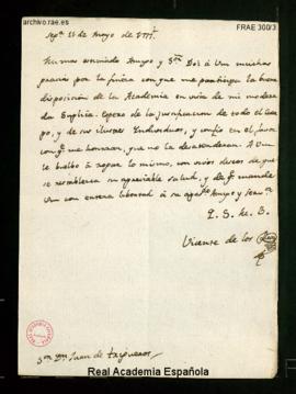 Carta de Vicente [Gutiérrez] de los Ríos a Juan de Trigueros de agradecimiento por participarle l...