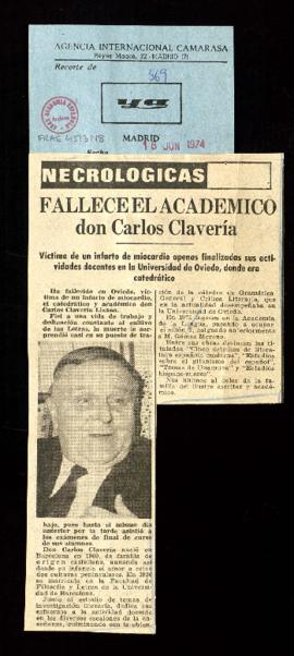 Recorte del diario Ya con la noticia titulada Fallece el académico don Carlos Clavería