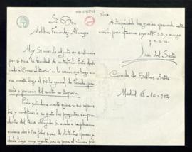 Carta de Juan del Sarto a Melchor Fernández Almagro con la que le envía un cuestionario destinado...