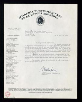 Carta de Odón Betanzos Palacios, director de la Academia Norteamericana de la Lengua Española, a ...