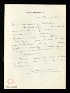 Carta de Carmen [Muñoz Roca-Tallada] a Melchor Fernández Almagro en la que le agradece el pésame ...