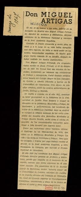 Don Miguel Artigas, columna en el diario Misión