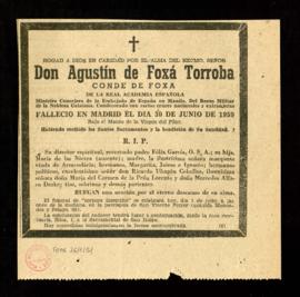 Recorte de prensa de ABC con la esquela mortuoria de Agustín de Foxá Torroba