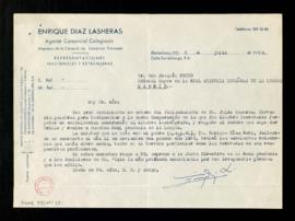 Carta de Enrique Díaz Lasheras a Joaquín Feced para testimoniar su condolencia por la muerte de J...