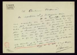 Carta de J. Gallach a Antonio Maura en la que le comunica que se ha tenido que quedar en Barcelon...