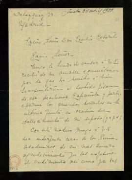 Carta de la marquesa viuda de Villa-Urrutia a Emilio Cotarelo en la que le ruega que traslade a l...