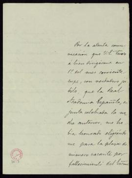 Carta de Francisco Rodríguez Marín a Mariano Catalina, secretario, en la que acusa recibo de su n...
