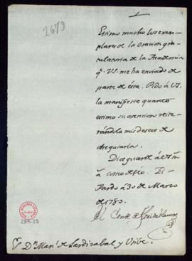 Carta del conde de Floridablanca a Manuel de Lardizábal y Uribe en la que expresa su agradecimien...