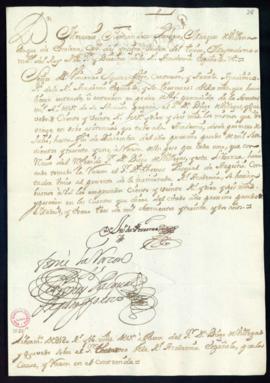 Orden del marqués de Villena de libramiento a favor de Diego de Villegas y Quevedo de 120 reales ...