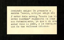 Tarjeta de Eugenio Montes en la que saluda a Melchor Fernández Almagro