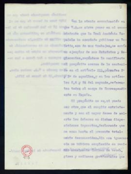 Carta de Federico Baráibar a Julio Casares en la que acusa recibo de su carta y de los ejemplares...