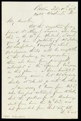 Carta de Charles Frederick Bradford a Manuel Tamayo y Baus, secretario, con la que le envía los r...