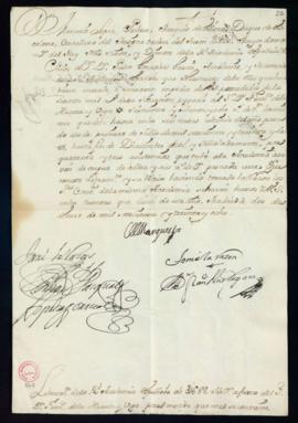 Orden del marqués de Villena del libramiento a favor de Francisco de la Huerta de 688 reales de v...