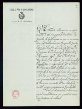 Carta de Francisco Jiménez Campaña a Mariano Catalina en la que acusa recibo de su nombramiento c...