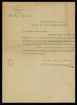 Carta de Carlos María Ocantos al conde de Cheste en la que le informa del fallecimiento de Vicent...