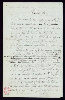 Minuta de la carta del secretario accidental [Antonio María Segovia] a Manuel Bretón de los Herre...