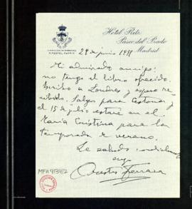 Carta de Orestes Ferrara a Melchor Fernández Almagro en la que le dice que escribe a Londres para...