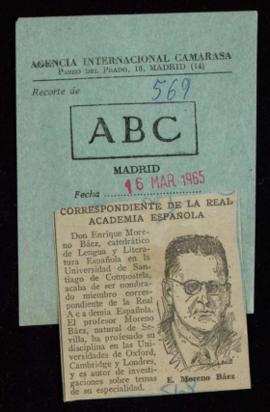 Recorte del diario ABC con la noticia sobre la elección de Enrique Moreno Báez como correspondien...