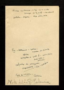 Nota manuscrita de González Palencia