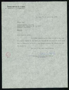 Carta de Carlos Castañón Barrientos, secretario de la Academia Boliviana, al secretario, Alonso Z...