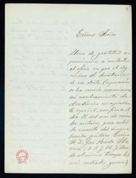 Carta de Eugenio Sánchez de Fuentes al director [el conde de Cheste] en la que expresa su agradec...