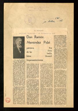 Don Ramón Menéndez Pidal, patriarca de las letras hispanoamericanas, por Dora Isella Russell