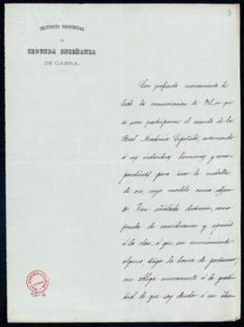 Carta de Luis de Herrera y Robles a Manuel Tamayo y Baus, secretario, en la que acusa recibo de l...