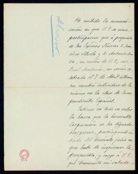 Carta de Juan Alcover a Mariano Catalina, secretario, en la que acusa recibo de su nombramiento c...