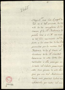 Carta del marqués de Valdelirios a Manuel de Lardizábal y Uribe en la que agradece el envío para ...