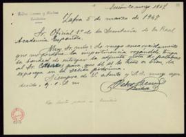 Carta de Pedro Lemus al oficial primero de la secretaría con la que le remite una nota de palabra...
