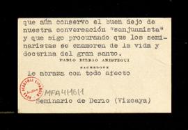 Tarjeta de Pablo Bilbao Arístegui a Melchor Fernández Almagro con la que le envía los epitafios c...