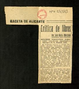 Crítica de libros por José María Zugazaga. Melchor Fernández Almagro, Historia de la República Es...