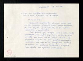 Carta de Joaquín Callabed al presidente en funciones de la Real Academia Española en la que le ex...