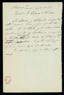 Minuta de la carta del secretario al conde de la Viñaza con la que le adjunta el título del conde...