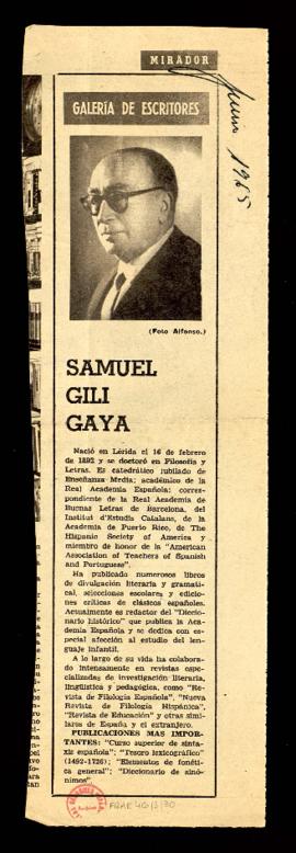 Recorte [de ABC] con el artículo Samuel Gili Gaya, en la columna Galería de escritores