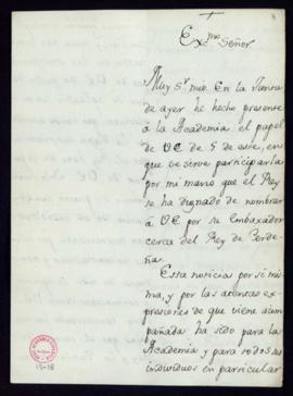 Minuta de la carta del secretario [Manuel de Lardizábal y Uribe] al duque de Villahermosa en la q...